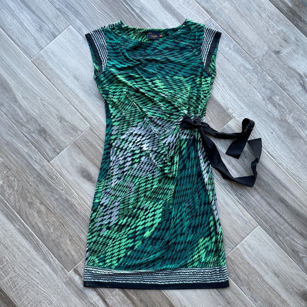 Just ... Taylor Green/Black Side Tie Dress Size 10